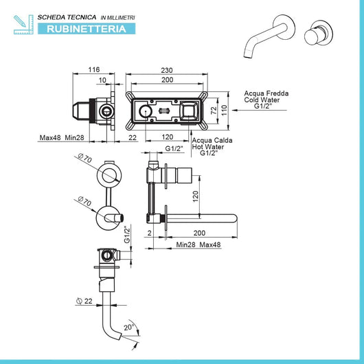 Set miscelatori lavabo da parete e bidet cromato lucido  Gemma