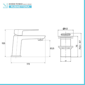 Set miscelatori lavabo e bidet cromati Kubo con piletta click-clack