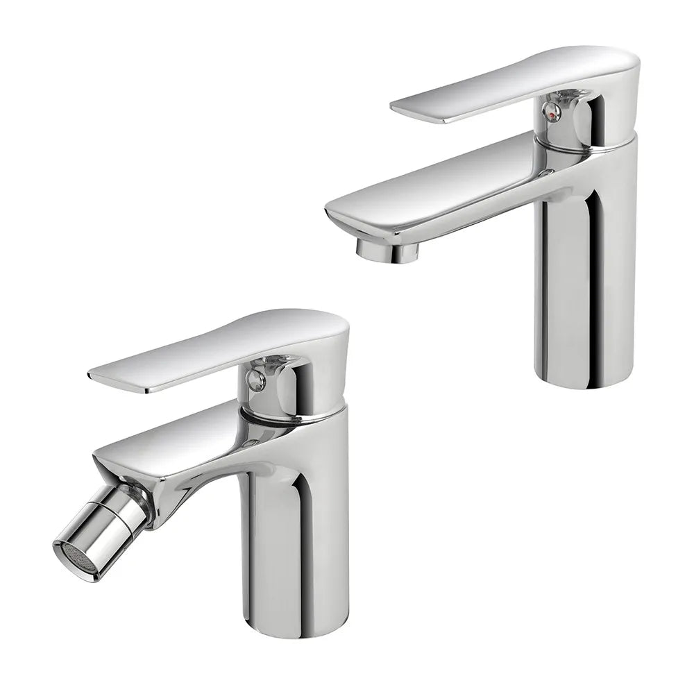 Set miscelatori lavabo e bidet Flat cromati con piletta click clack
