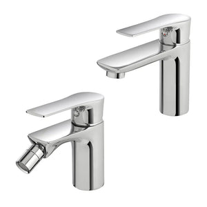 Set miscelatori lavabo e bidet Flat cromati con piletta click clack