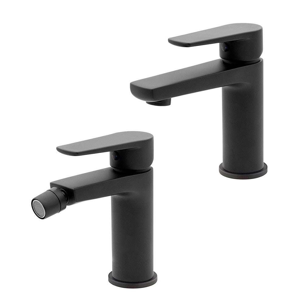 Set miscelatori lavabo e bidet nero opaco con piletta inclusa  Erika