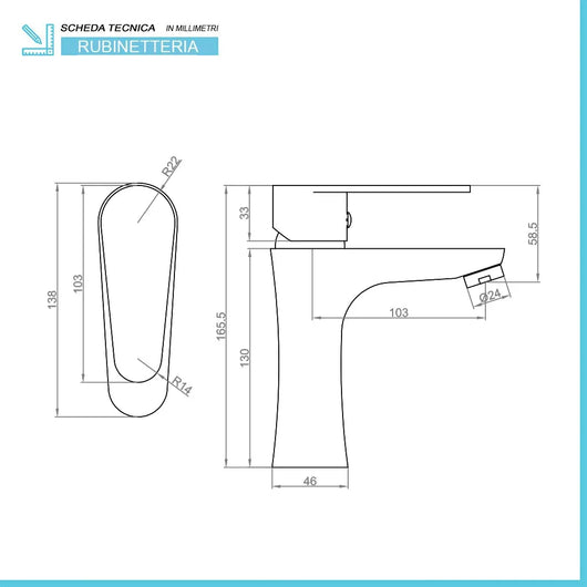 Set miscelatori lavabo e bidet nichel nero satinato serie Lizzy in ottone