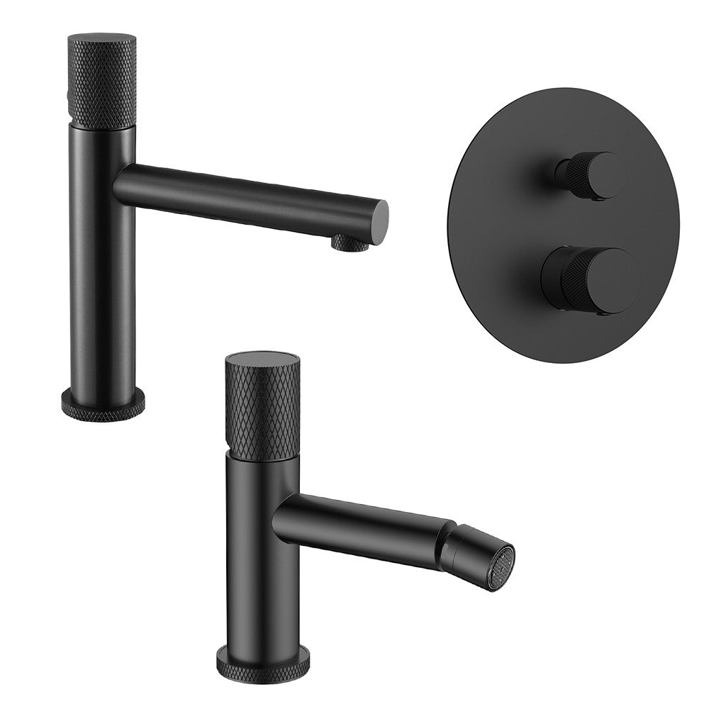 Set miscelatori nero opaco lavabo bidet e doccia con leve zigrinata Gemini