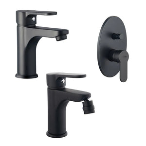 Set miscelatori nero opaco lavabo bidet e doccia incasso con deviatore Paco