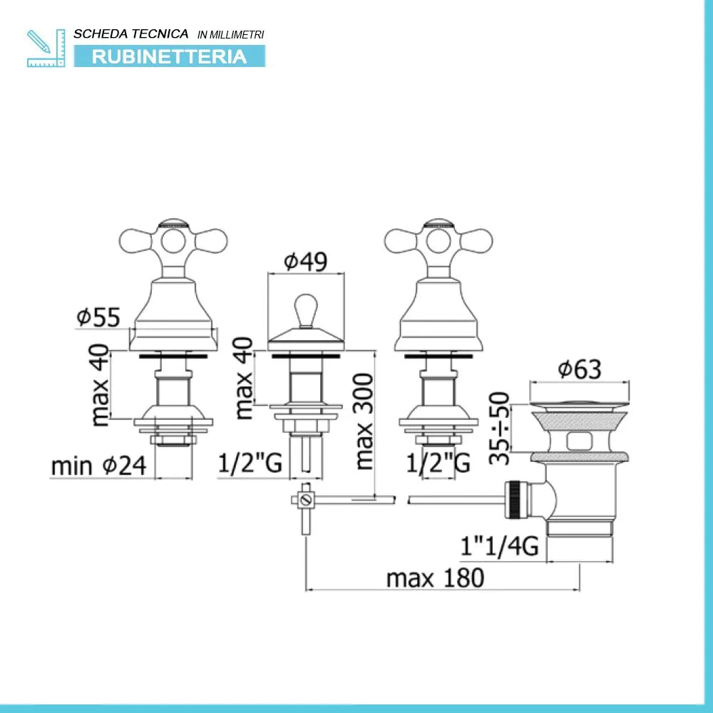 Set miscelatori Paffoni Iris a tre fori lavabo e bidet con scarico incluso
