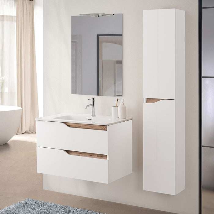 Set mobili bagno sospesi 100cm in legno mdf bianco e quercia Sumya