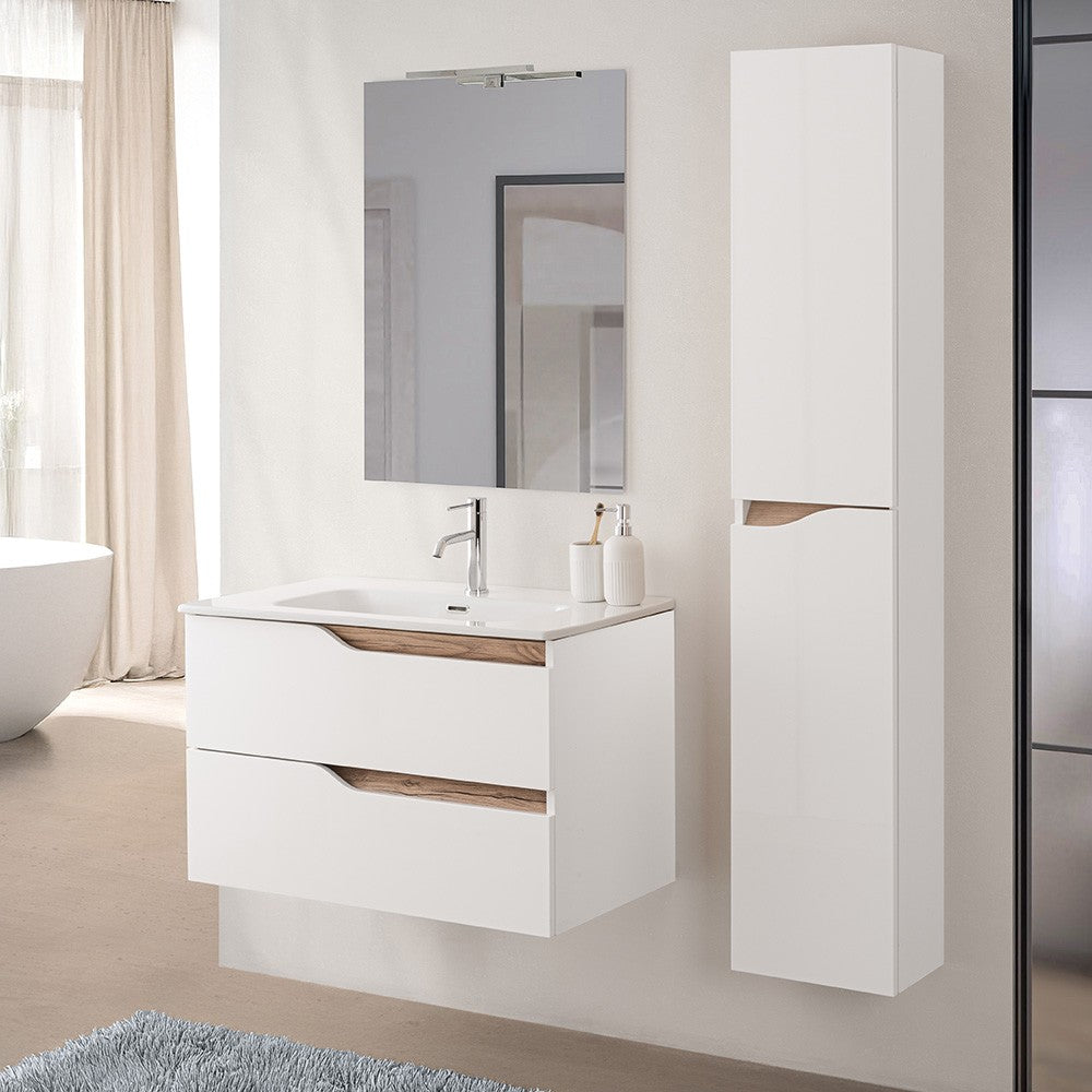 Set mobili bagno sospesi 60cm in legno mdf bianco e quercia Sumya