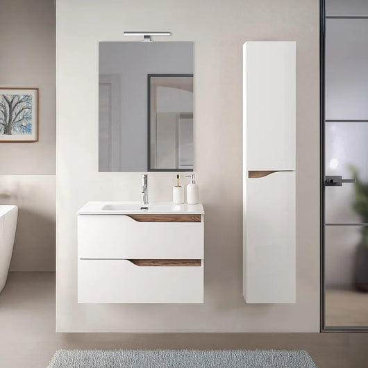 Set mobili bagno sospesi 60cm in legno mdf bianco e quercia Sumya