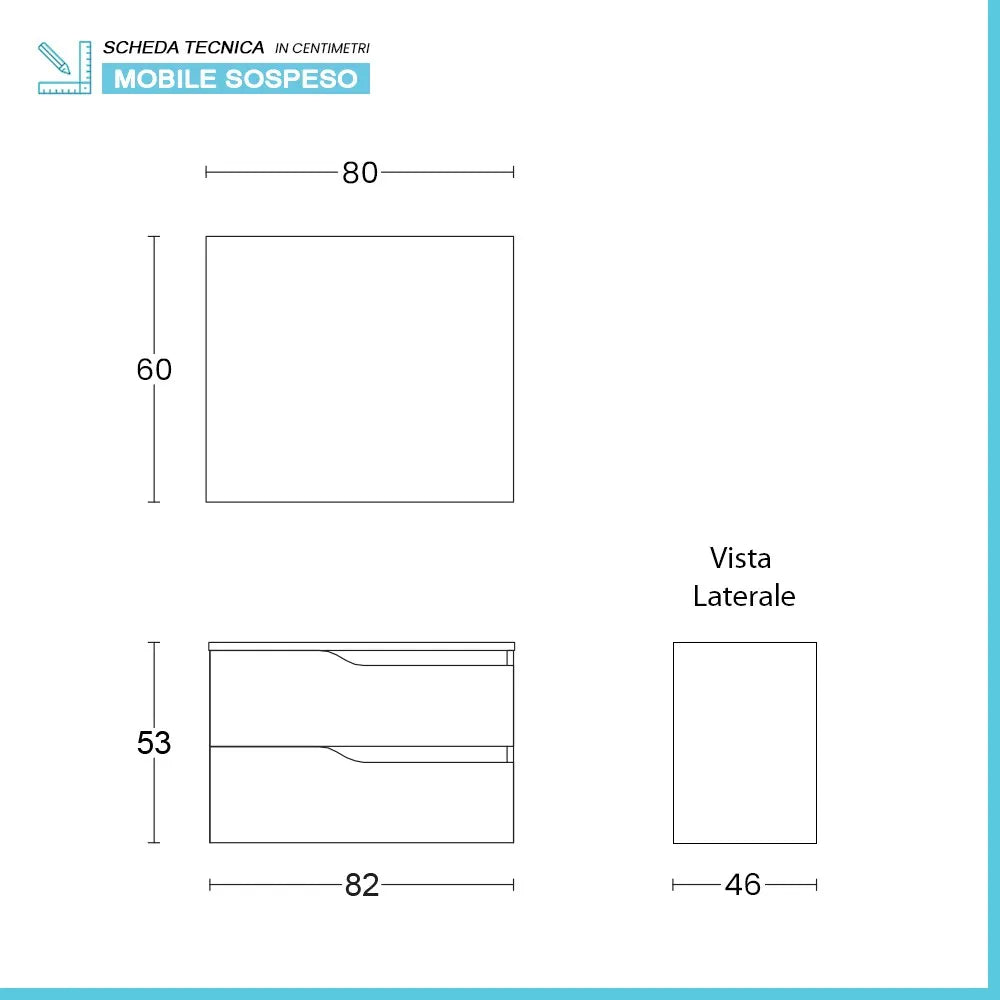 Set mobili bagno sospesi 80cm in legno mdf bianco e quercia Sumya