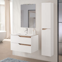 Set mobili bagno sospesi 80cm in legno mdf bianco e quercia Sumya