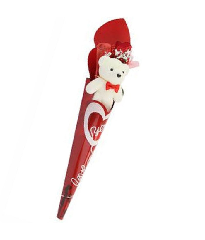 Set Orsetto Bianco Peluche Con Fiore Love 40 Cm Idea Regalo San Valentino 63292         