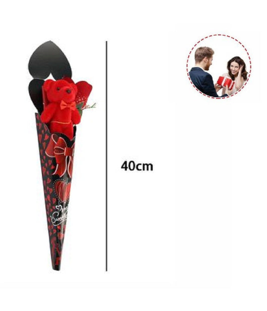 Set Orsetto In Peluche Rosso Con Fiore Love 40cm Idea Regalo San Valentino 63293         