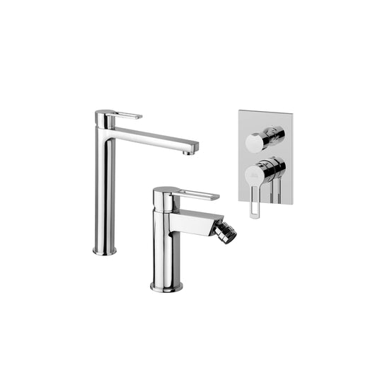 Paffoni set miscelatori lavabo alto, bidet senza scarico e incasso doccia deviatore 2 vie cromato mod. Ringo