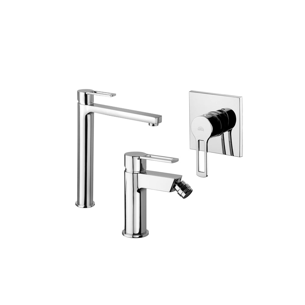 Paffoni set miscelatori lavabo alto, bidet senza scarico e incasso doccia 1 via cromato mod. Ringo