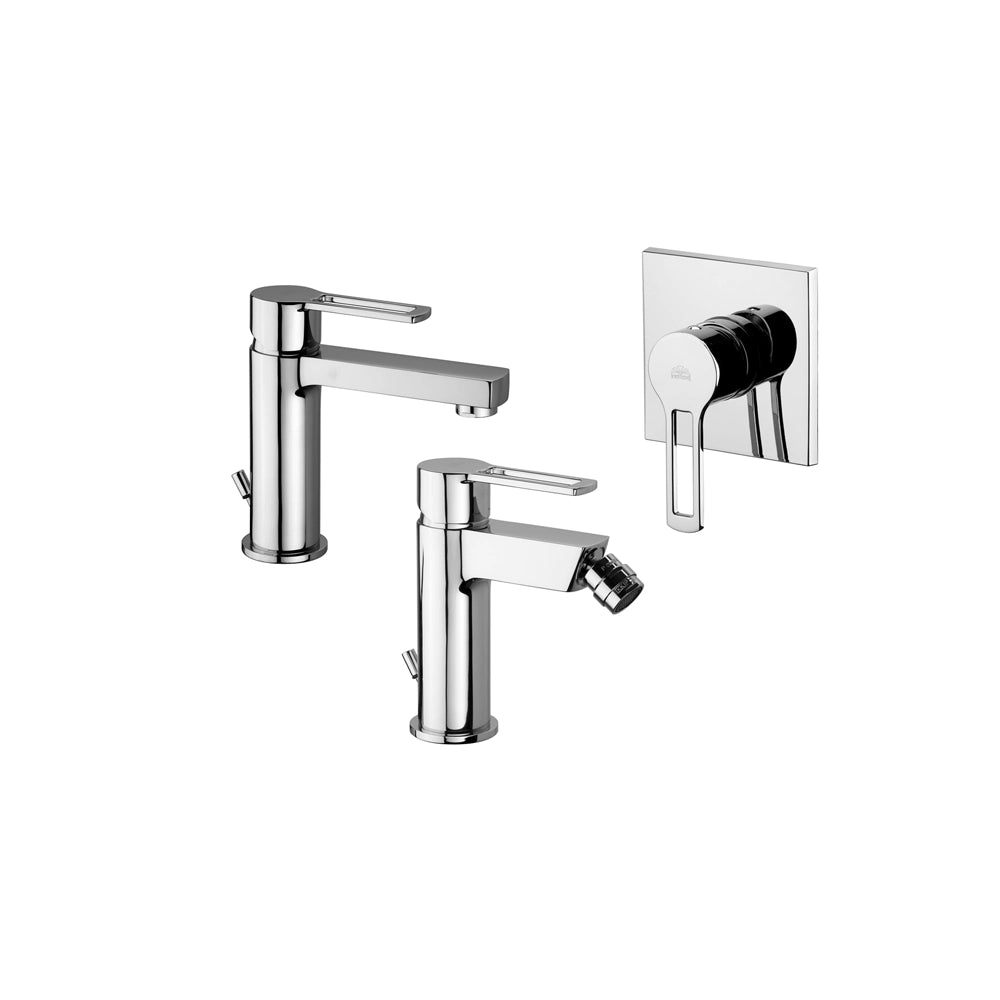Paffoni set miscelatori lavabo, bidet scarico automatico e incasso doccia 1 via cromato mod. Ringo