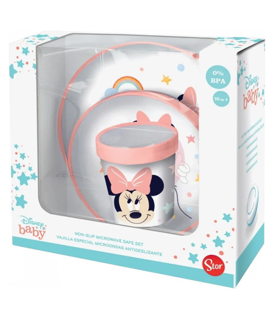 Set Pappa Minnie Mouse Bicchiere Piatti Antiscivolo Rosa Bambini Prima Pappa         