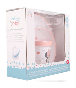 Set Pappa Minnie Mouse Bicchiere Piatti Antiscivolo Rosa Bambini Prima Pappa         