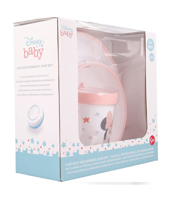 Set Pappa Minnie Mouse Bicchiere Piatti Antiscivolo Rosa Bambini Prima Pappa         