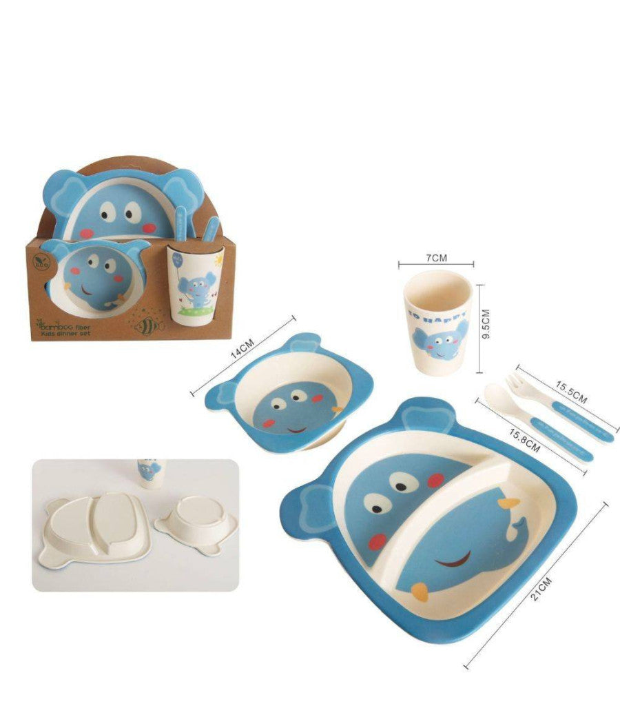 Set Pappa Per Bambini 5 Pezzi Con Piatti Bicchieri E Posate Materiale Bamboo         