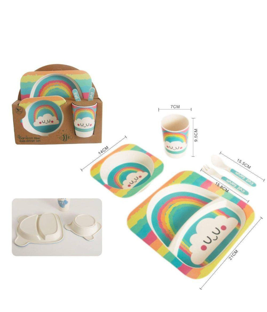 Set Pappa Per Bambini Con 2 Piatti 1 Bicchiere E Posate In Materiale Eco Bamboo         