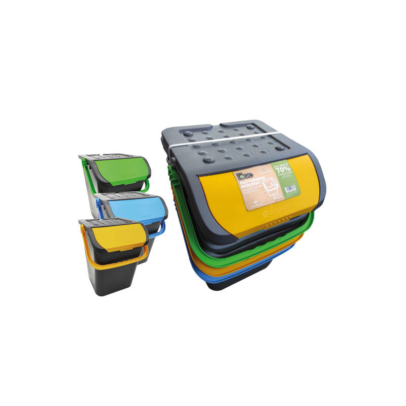 Set pattumiere antirandagismo 3 pezzi – Capacità 35 L – Doppia apertura – Ecoplast