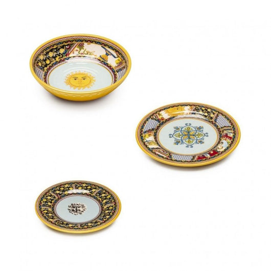 Set piatti completo 18 pezzi in melamina Santa Rosalia (6 piatti fondi + 6 piatti piani + 6 piatti dolce)