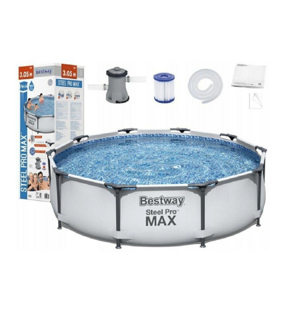 Set Piscina Fuori Terra Rotonda Steel Pro Max 366x76cm 6473lt Pompa Filtro 56416         