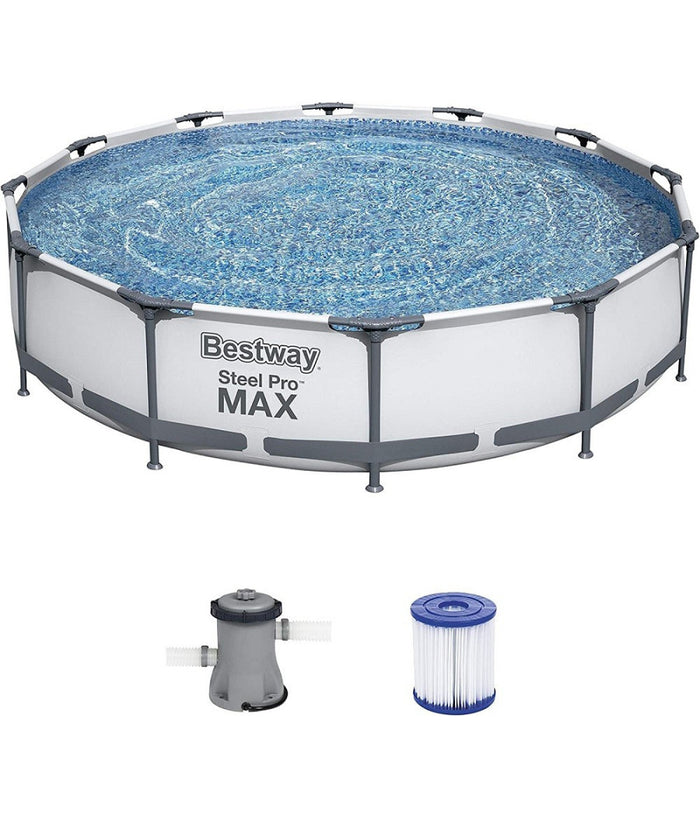 Set Piscina Fuori Terra Rotonda Steel Pro Max 366x76cm 6473lt Pompa Filtro 56416         