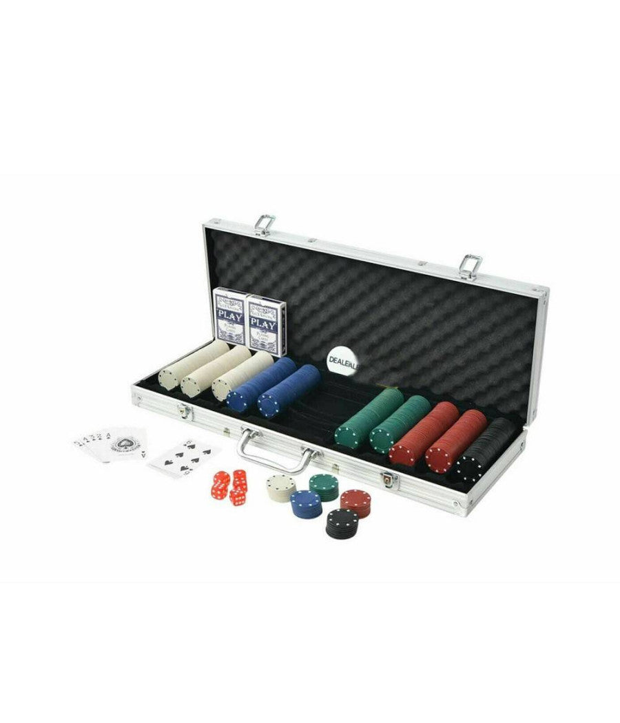 Set Poker 500 Fiches Chips 2 Mazzi Carte Gettone Deal Kit Texas Holdem         