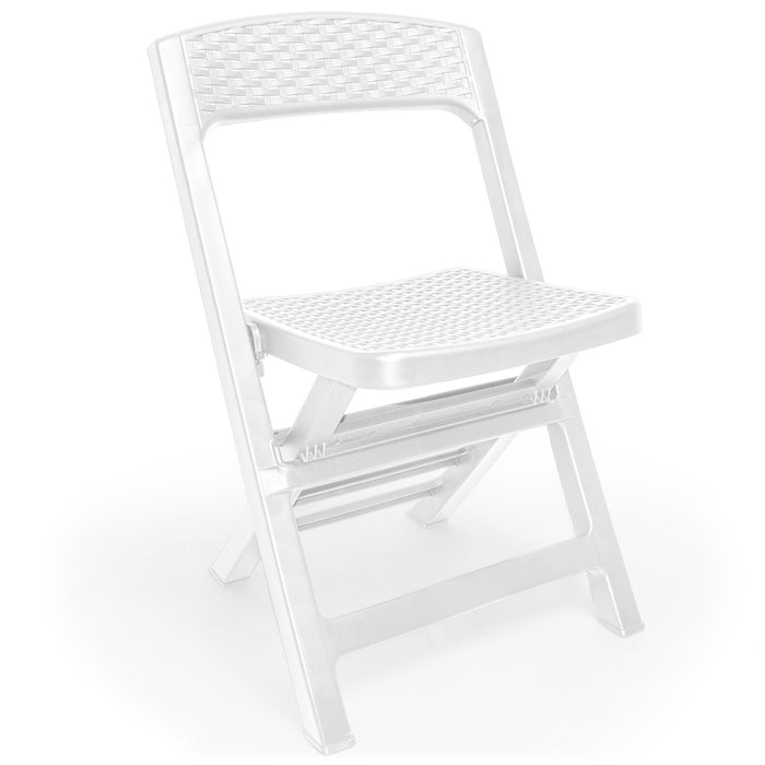 Poker - Set Bistrot In Polyrattan Con 2 Sedie Pieghevoli + Tavolo - Bianco