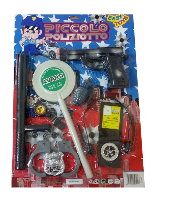 Set Polizia Posto Di Blocco Pistola Manette Distintivo Manganello Gioco Bambini         