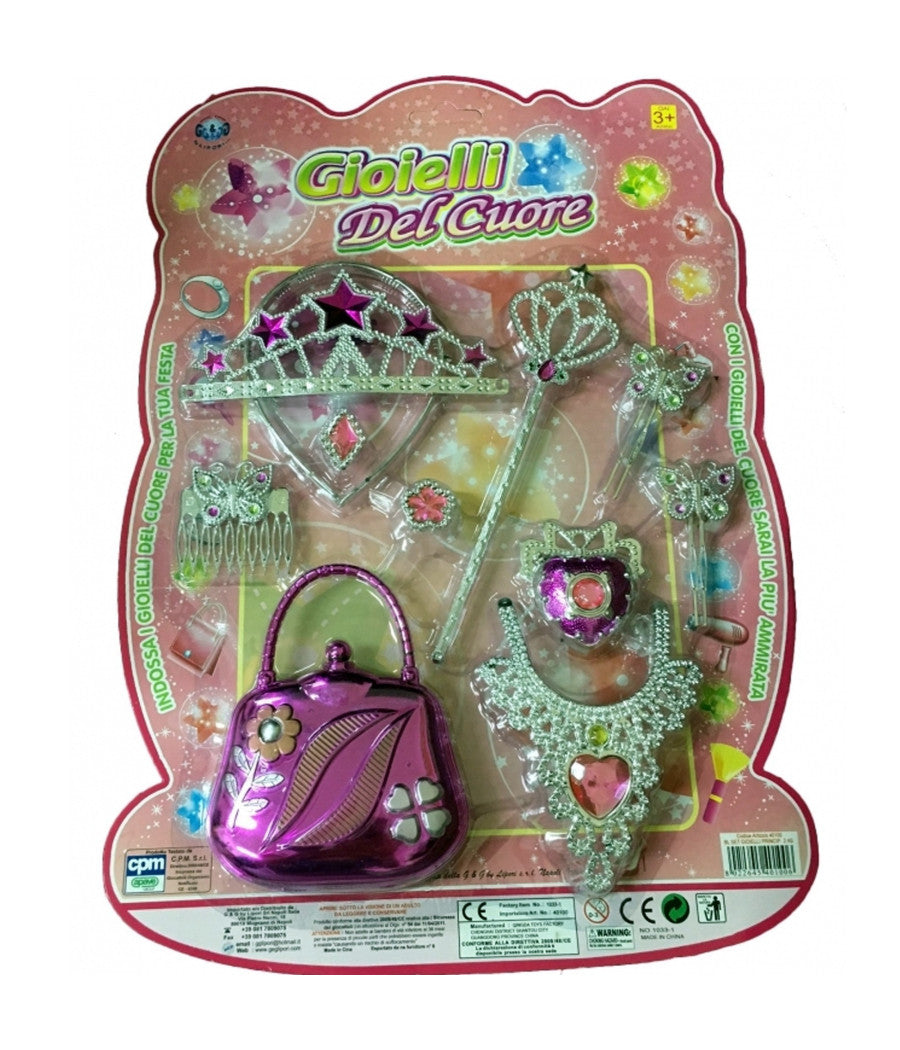 Set Principessa Del Cuore Beauty Corona Collana Borsetta Anelli Gioco Bambina         