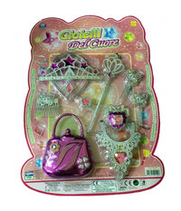 Set Principessa Del Cuore Beauty Corona Collana Borsetta Anelli Gioco Bambina         