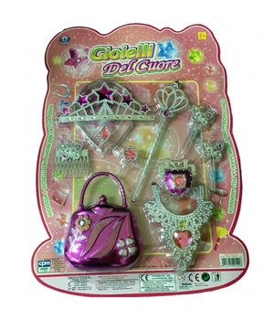 Set Principessa Del Cuore Beauty Corona Collana Borsetta Anelli Gioco Bambina         