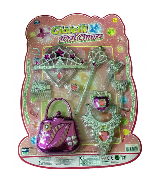 Set Principessa Del Cuore Beauty Corona Collana Borsetta Anelli Gioco Bambina         