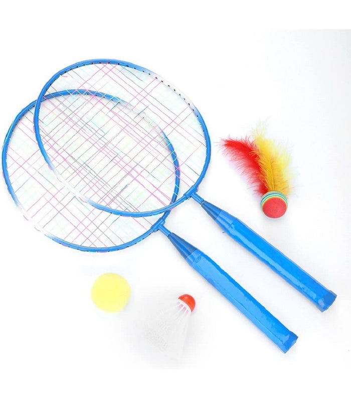 Set Racchetta Badminton Palla Leghe Nylon Per Bambini Giocattoli All'aperto Blu         