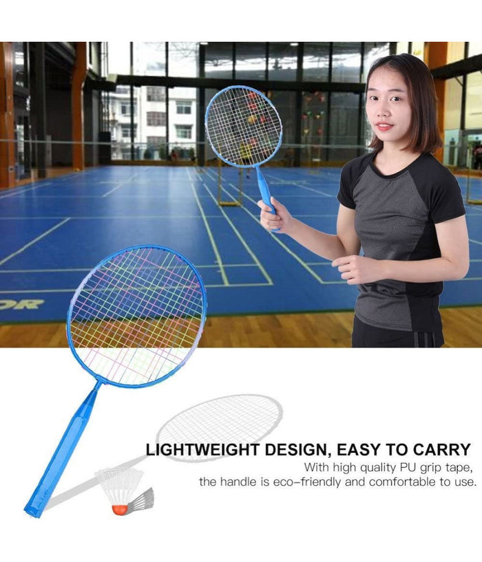 Set Racchetta Badminton Palla Leghe Nylon Per Bambini Giocattoli All'aperto Blu         
