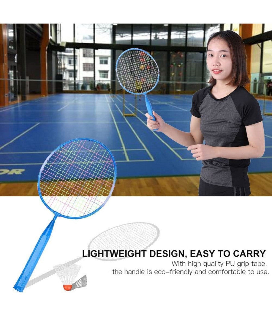 Set Racchetta Badminton Palla Leghe Nylon Per Bambini Giocattoli All'aperto Blu         