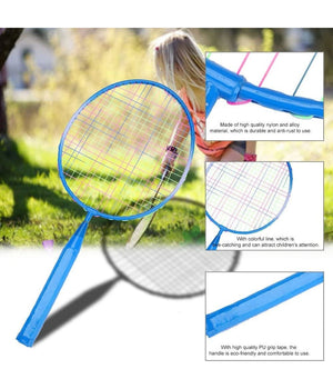 Set Racchetta Badminton Palla Leghe Nylon Per Bambini Giocattoli All'aperto Blu         