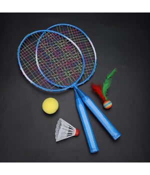 Set Racchetta Badminton Palla Leghe Nylon Per Bambini Giocattoli All'aperto Blu         