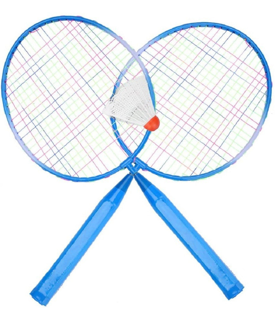 Set Racchetta Badminton Palla Leghe Nylon Per Bambini Giocattoli All'aperto Blu         