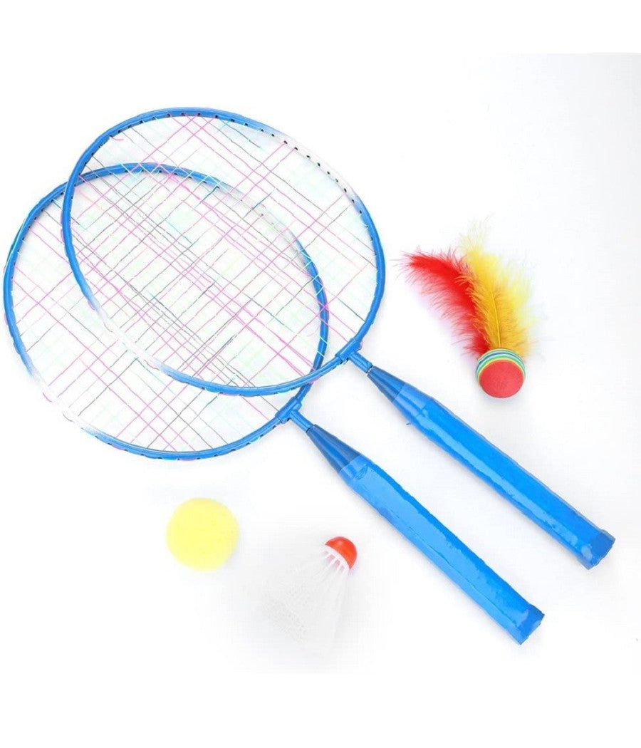 Set Racchetta Badminton Palla Leghe Nylon Per Bambini Giocattoli All'aperto Blu         