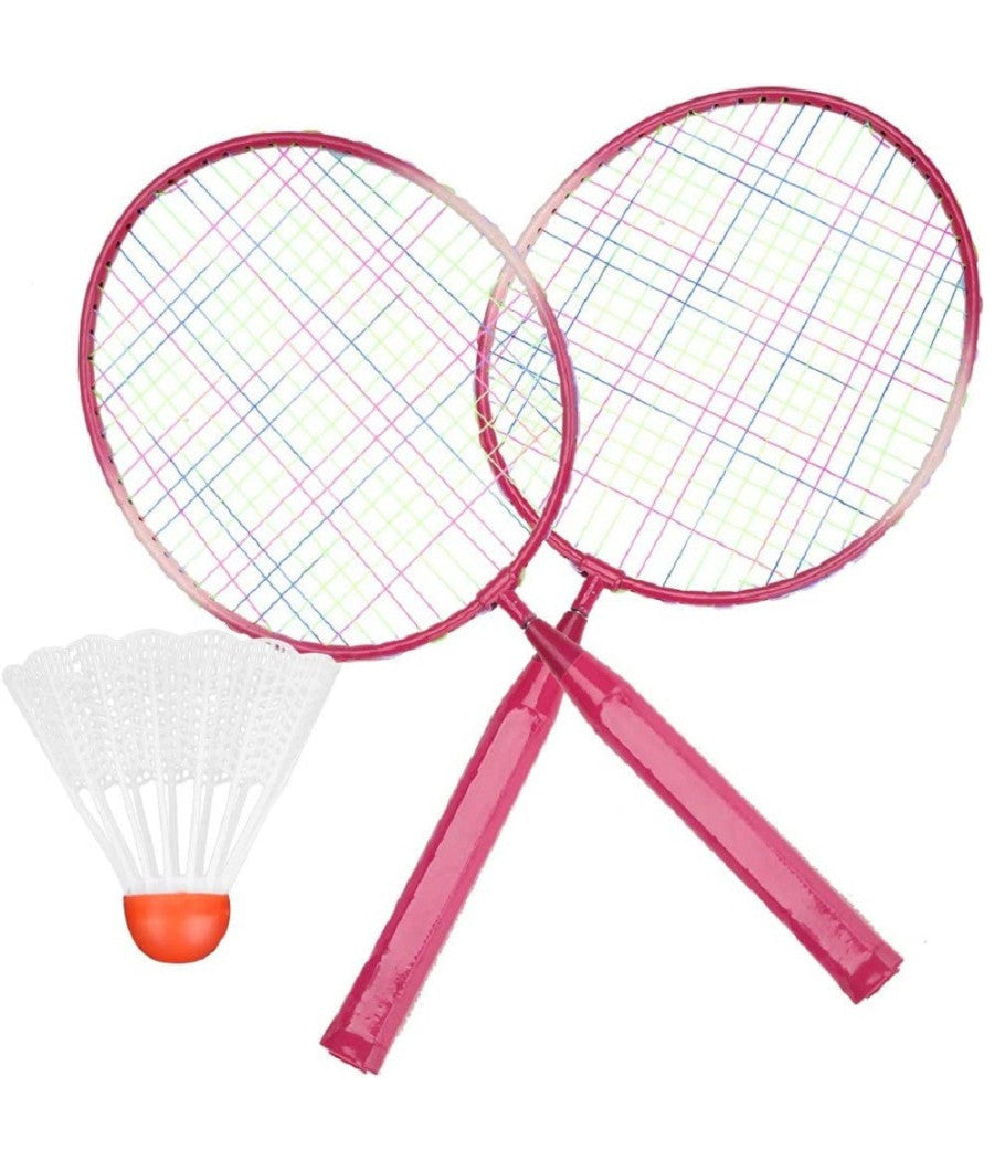 Set Racchetta Badminton Palla Leghe Nylon Per Bambini Giocattoli All'aperto Rosa         