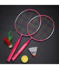 Set Racchetta Badminton Palla Leghe Nylon Per Bambini Giocattoli All'aperto Rosa         