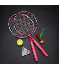 Set Racchetta Badminton Palla Leghe Nylon Per Bambini Giocattoli All'aperto Rosa         