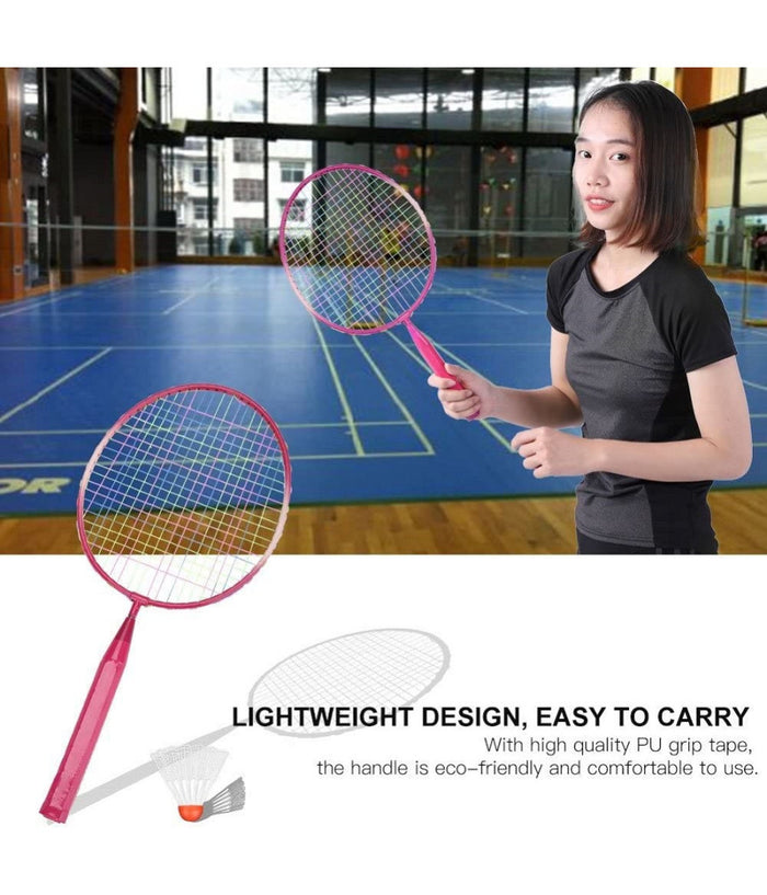 Set Racchetta Badminton Palla Leghe Nylon Per Bambini Giocattoli All'aperto Rosa         