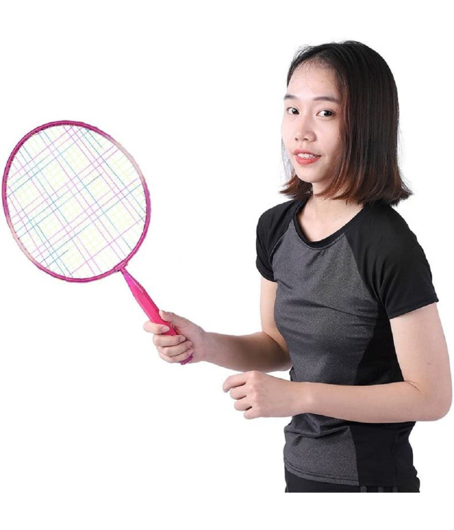 Set Racchetta Badminton Palla Leghe Nylon Per Bambini Giocattoli All'aperto Rosa         