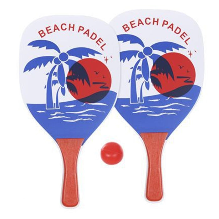 Trade Shop - Set Racchette Da Spiaggia Rettangolari Design Palma 38x20x0.6 Cm Con Pallina 186238 -