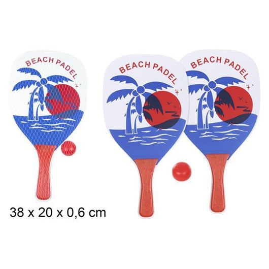 Trade Shop - Set Racchette Da Spiaggia Rettangolari Design Palma 38x20x0.6 Cm Con Pallina 186238 -