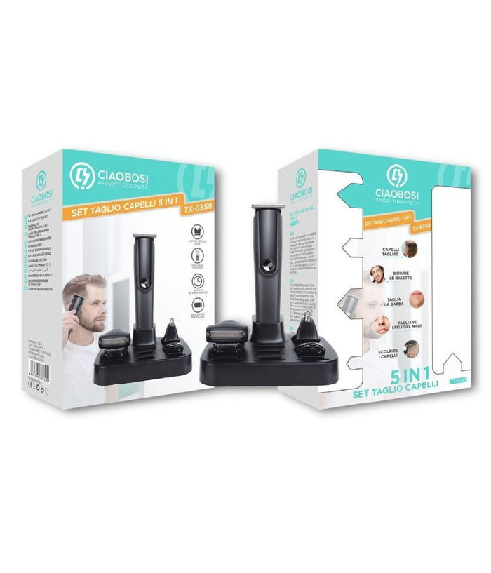 Set Rasoio Elettrico Ricaricabile 5in1 Tagliacapelli Barba Trimmer Peli Tx-8358         